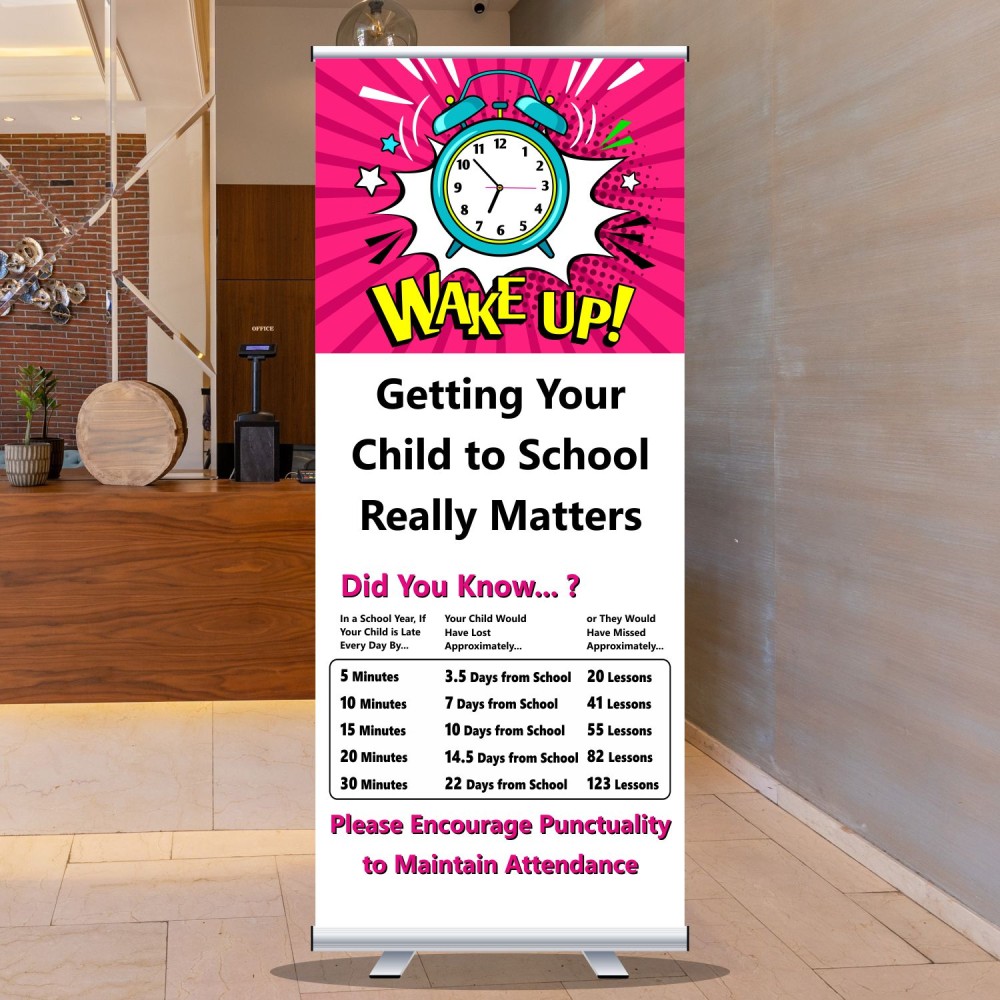 School Attendance Roller Banner - Layout 3 - White