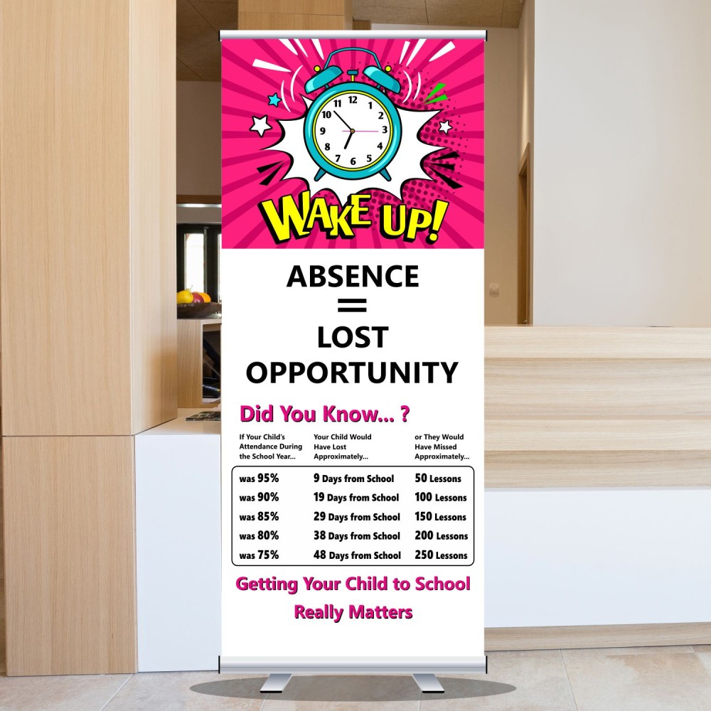 School Attendance Roller Banner - Layout 5 - White